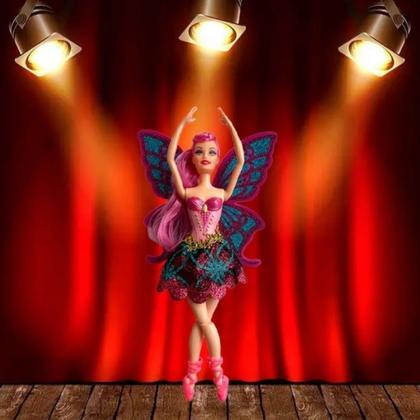 Imagem de Boneca fada bailarina tipo Barbie articulada com Glitter nas asas  e escova de cabelo