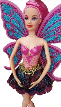Imagem de Boneca fada bailarina tipo Barbie articulada com Glitter nas asas  e escova de cabelo