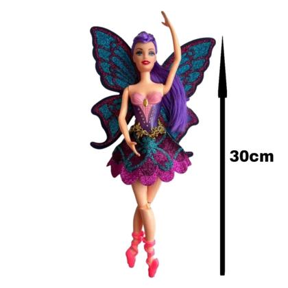 Imagem de Boneca fada bailarina tipo Barbie articulada com Glitter nas asas  e escova de cabelo