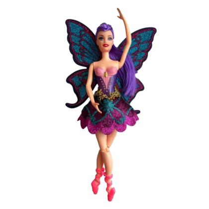 Imagem de Boneca fada bailarina tipo Barbie articulada com Glitter nas asas  e escova de cabelo