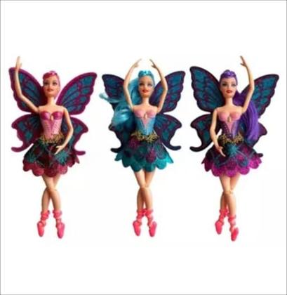 Imagem de Boneca Fada Bailarina Tipo Barbie Articulada Com Glitter Nas Asas e Escova de Cabelo - Ballet