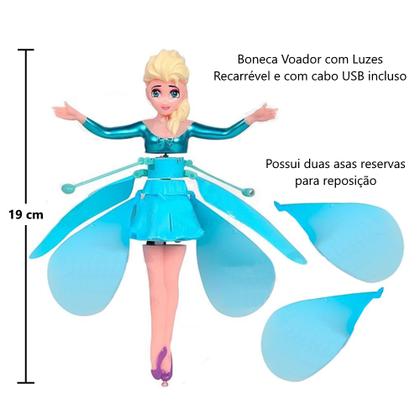 Imagem de Boneca Fadinha Mágica Recarregável Drone com Luz Controle Remoto e Sensor