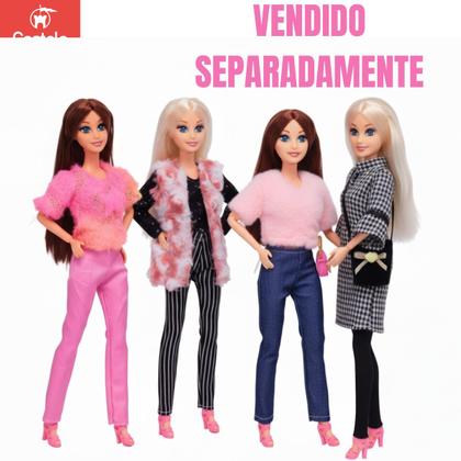 Imagem de Boneca Fashion Clássica Articulada Original Look Xadrez Preto e Branco - Castela