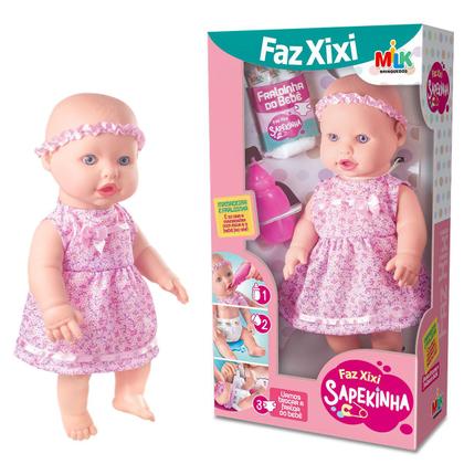 Imagem de Boneca Faz Xixi C/ Mamadeira Fralda e Banheira P/ Banho
