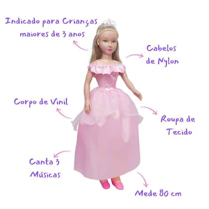 Imagem de Boneca Gigante Isabelly Princesa Musical 80cm  Brink Model  Canta 3 Canções Crianças +3 Anos