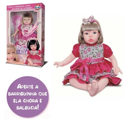 Imagem de Boneca Kiss Estilo Reborn Loira 912 +Carrinho e Naninha Urso