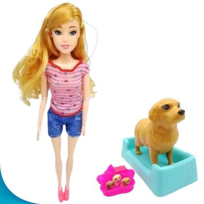 Imagem de Boneca Linda Amiguinha De Pelúcia Com Cachorro Para Criança Presente De Aniversário Com Garantia