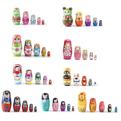 Imagem de Boneca Matryoshka de Madeira Montessori - 5 Peças Pintadas à Mão