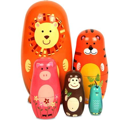 Imagem de Boneca Matryoshka de Madeira Montessori - 5 Peças Pintadas à Mão