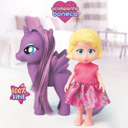 Imagem de Boneca Menina Com Amigo Unicórnio Infantil Divertido Para Crianças - Mister Brinque