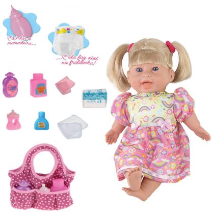 Imagem de Boneca Menina Rafaeli Faz Xixi na Fralda + Bolsa Acessórios