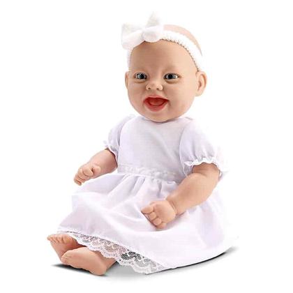 Imagem de Boneca Mia Oração com Som que Reza o Pai Nosso Bambola Na Caixa Roupa Batizado