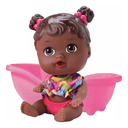 Imagem de Boneca Negra Little Dolls Com Banheirinha E Toalhinha Divertoys 20cm Vinil Baby Alive Banho Criança Infantil Presente Menina Brinquedo Original