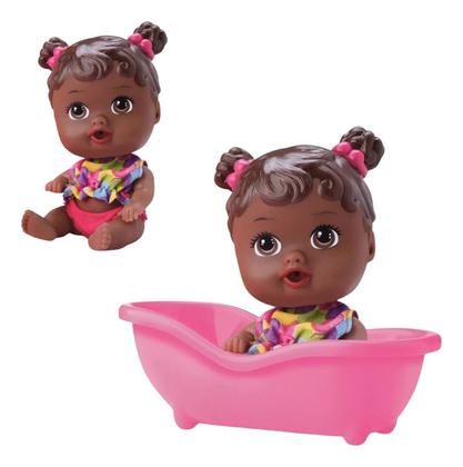 Imagem de Boneca Negra Little Dolls Com Banheirinha E Toalhinha Divertoys 20cm Vinil Baby Alive Banho Criança Infantil Presente Menina Brinquedo Original