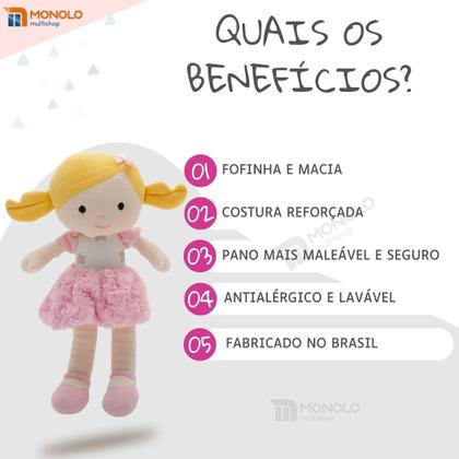 Imagem de Boneca Pano Malu Infantil Menina Antialérgico Lavável 32 Cm Linda