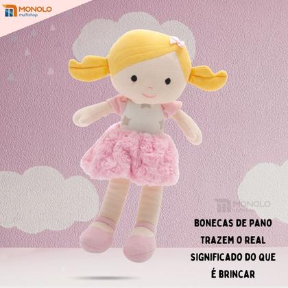 Imagem de Boneca Pano Malu Infantil Menina Antialérgico Lavável 38 Cm Linda Presente Naninha Criança