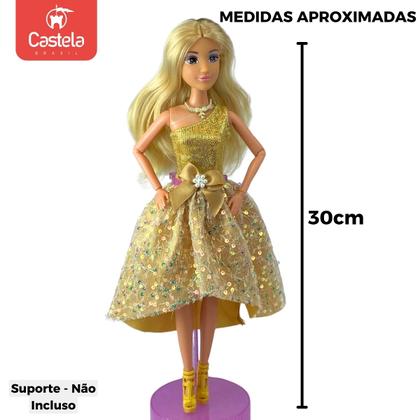 Imagem de Boneca Princesa Fashion Vestido Dourado Style Acessórios Castela