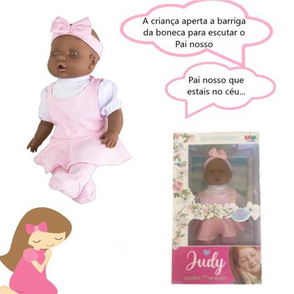 Imagem de Boneca Que Reza O Pai Nosso Oração Judy Negra Milk Brinquedo