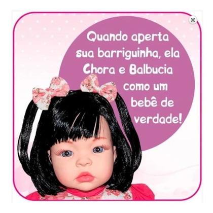 Imagem de Boneca Realista Baby Kiss Chora e Balbucia Morena 51cm