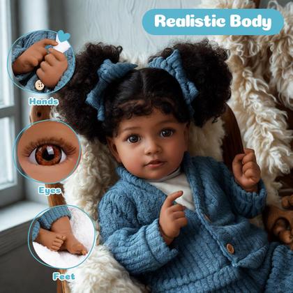 Imagem de Boneca Reborn Baby Doll JIZHI Black Girl 50 cm realista com caixa de presente