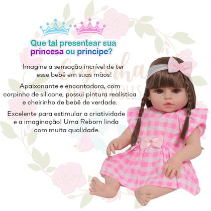 Imagem de Boneca Reborn Bebê 46cm Vestido Xadrez Com Bolsa Maternidade