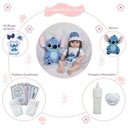 Imagem de Boneca Reborn Bebê Menina Realista Roupa Stitch Com Pelúcia