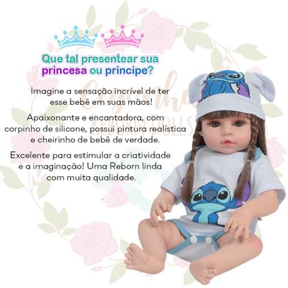 Imagem de Boneca Reborn Bebê Menina Realista Roupa Stitch Com Pelúcia