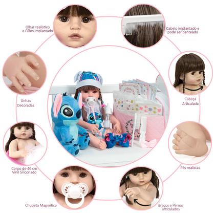 Imagem de Boneca Reborn Bebê Menina Realista Roupa Stitch Com Pelúcia