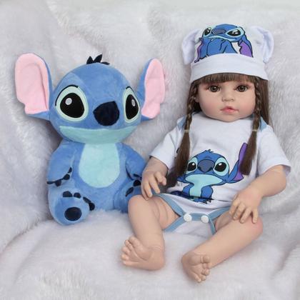Imagem de Boneca Reborn Bebê Menina Realista Roupa Stitch Com Pelúcia