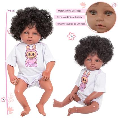 Imagem de Boneca Reborn Bebê Negra Realista Silicone Bolsa Pode Banho