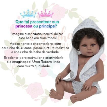 Imagem de Boneca Reborn Bebê Realista 100% Vinil Pode Dar Banho Negra