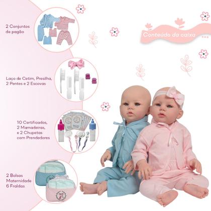 Imagem de Boneca Reborn Gêmeos Casal Com Pijama Kit 32 Acessórios