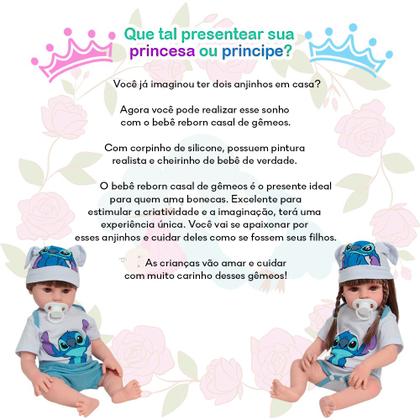 Imagem de Boneca Reborn Gêmeos Realistas 46cm Enxoval Stitch Fofinho