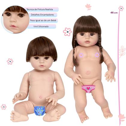 Imagem de Boneca Reborn Gêmeos Realistas 46cm Enxoval Stitch Fofinho