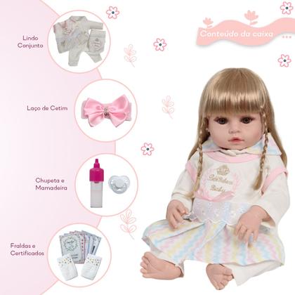 Imagem de Boneca Reborn Loira Valentina 46cm Corpo de Vinil 13 Itens