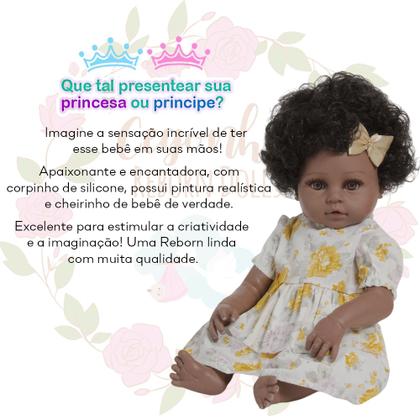Imagem de Boneca Reborn Menina Negra Com Vestido Florido 13 Itens
