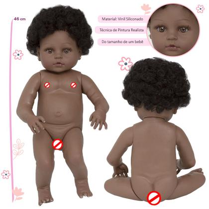 Imagem de Boneca Reborn Menina Negra Com Vestido Florido 13 Itens
