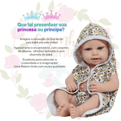 Imagem de Boneca Reborn Menina Realista Careca Roupão Girafa + Bolsa