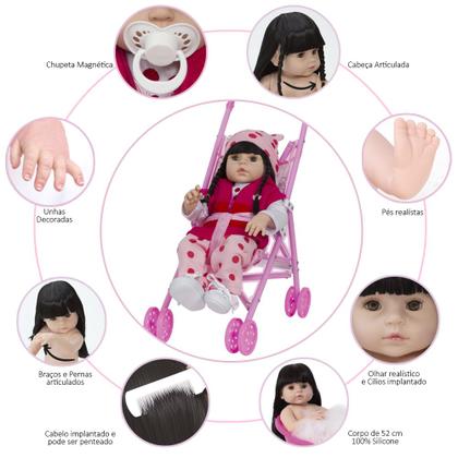 Imagem de Boneca Reborn Morena Girafinha Grande Enxoval Com Carrinho