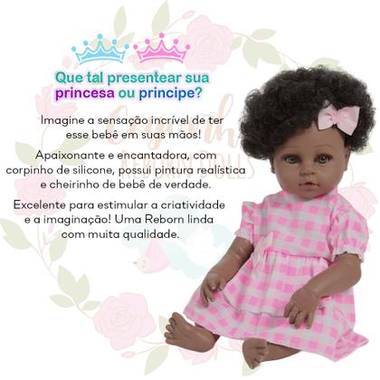 Imagem de Boneca Reborn Negra Fofinha Realista Diva 46cm Pode Molhar