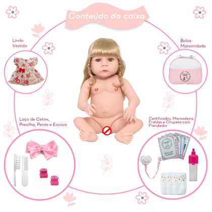 Imagem de Boneca Reborn Princesa Loira Fofinha Bolsa 20 Acessórios