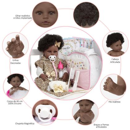 Imagem de Boneca Reborn Realista Bebê Menina 46cm Bolsa Acessórios