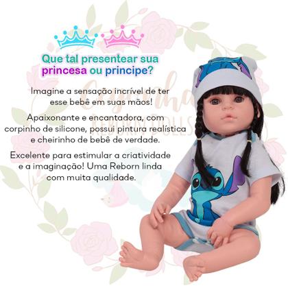 Imagem de Boneca Reborn Realista Morena Cabelo Longo Com Acessórios