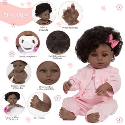 Imagem de Boneca Reborn Realista Negra Cabelo Cacheado Linda Completa