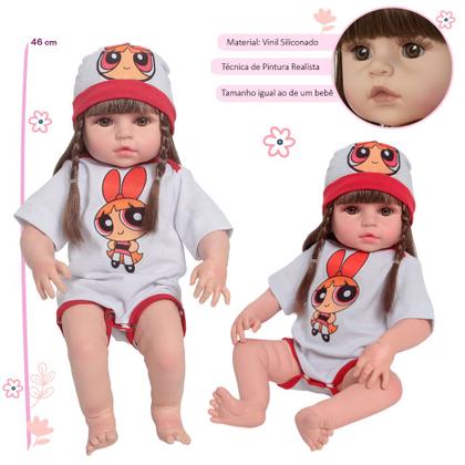 Imagem de Boneca Reborn Realista Silicone Menina Florzinha Bolsa Itens