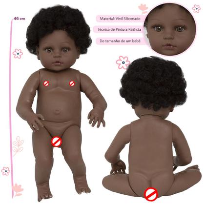 Imagem de Boneca Reborn Recém Nascida Negra Vinil Siliconado Banho