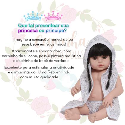 Imagem de Boneca Reborn Silicone 46cm Roupão Coelhinho Com Itens