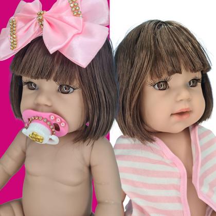 Imagem de Boneca Reborn Silicone Bebê Realista Menina Itens Linda Enxoval + Kit de Miçangas Completo Lol Pode dar Banho Brinquedos Para Caixa Corpo Siliconado