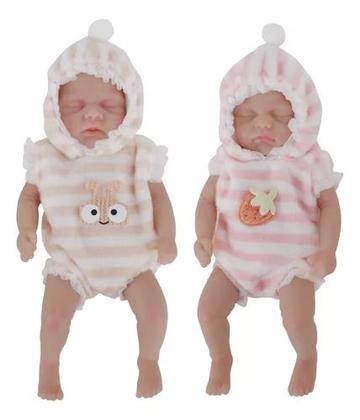 Imagem de Boneca Reborn Silicone Sólido Gêmeos Menina e Menino Bebê Suave Brastoy 15cm Com Kit Roupa Acessórios Pelúcia Pode Tomar Banho
