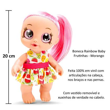 Imagem de Bonecas Fruta Moranguinho na Caixa Rainbow Baby Fruit 20cm Vinil Olho Grande Bambola